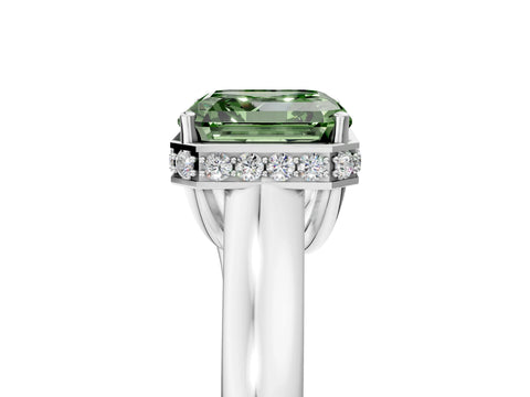 White gold Fancy Green Asscher Cut Solitaire Diamond Engagement Ring with Four-Prong Setting and Tapered Band_17