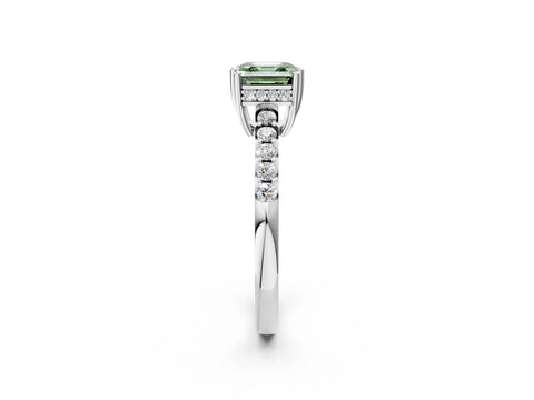 White gold Fancy Green Asscher Cut Solitaire Diamond Engagement Ring with Pavé Band and Six-Prong Setting_14