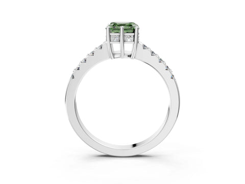 White gold Fancy Green Asscher Cut Solitaire Diamond Engagement Ring with Pavé Band and Six-Prong Setting_15