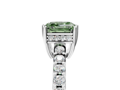 White gold Fancy Green Asscher Cut Solitaire Diamond Engagement Ring with Pavé Band and Six-Prong Setting_17
