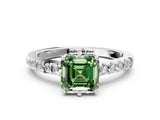 White gold Fancy Green Asscher Cut Solitaire Diamond Engagement Ring with Pavé Band and Six-Prong Setting_37