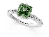 White gold Fancy Green Asscher Cut Solitaire Diamond Engagement Ring with Pavé Band and Six-Prong Setting_38