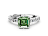 White gold Fancy Green Asscher Cut Solitaire Diamond Engagement Ring with Pavé Band and Six-Prong Setting_54