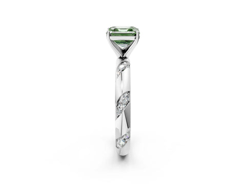 White gold Fancy Green Asscher Cut Solitaire Diamond Engagement Ring with Twisted Pave Band and Four-Prong Setting_21