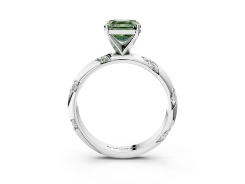White gold Fancy Green Asscher Cut Solitaire Diamond Engagement Ring with Twisted Pave Band and Four-Prong Setting_22