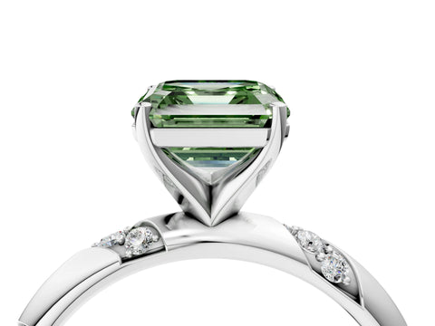 White gold Fancy Green Asscher Cut Solitaire Diamond Engagement Ring with Twisted Pave Band and Four-Prong Setting_23