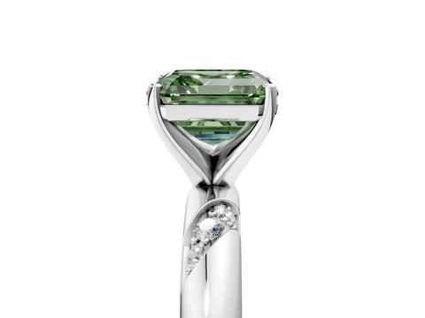 White gold Fancy Green Asscher Cut Solitaire Diamond Engagement Ring with Twisted Pave Band and Four-Prong Setting_24