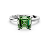 White gold Fancy Green Asscher Cut Solitaire Diamond Ring with Prong Setting and Plain Band_12