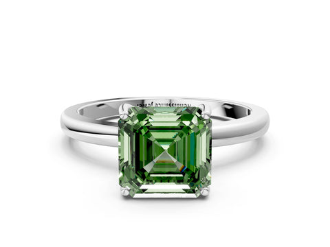 White gold Fancy Green Asscher Cut Solitaire Diamond Ring with Prong Setting and Plain Band_12