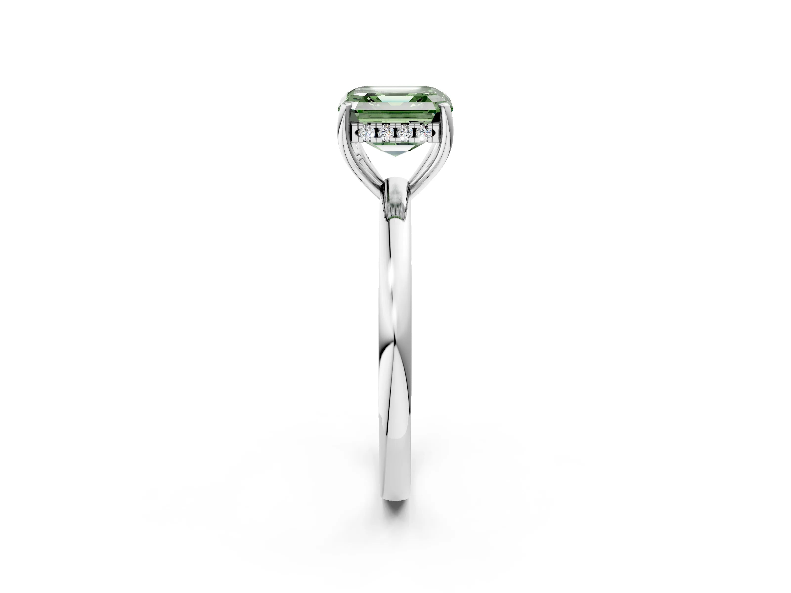 White gold Fancy Green Asscher Cut Solitaire Diamond Ring with Prong Setting and Plain Band_14