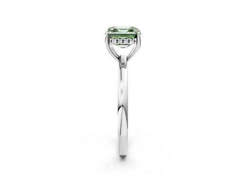 White gold Fancy Green Asscher Cut Solitaire Diamond Ring with Prong Setting and Plain Band_14