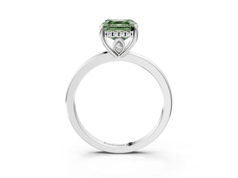 White gold Fancy Green Asscher Cut Solitaire Diamond Ring with Prong Setting and Plain Band_15