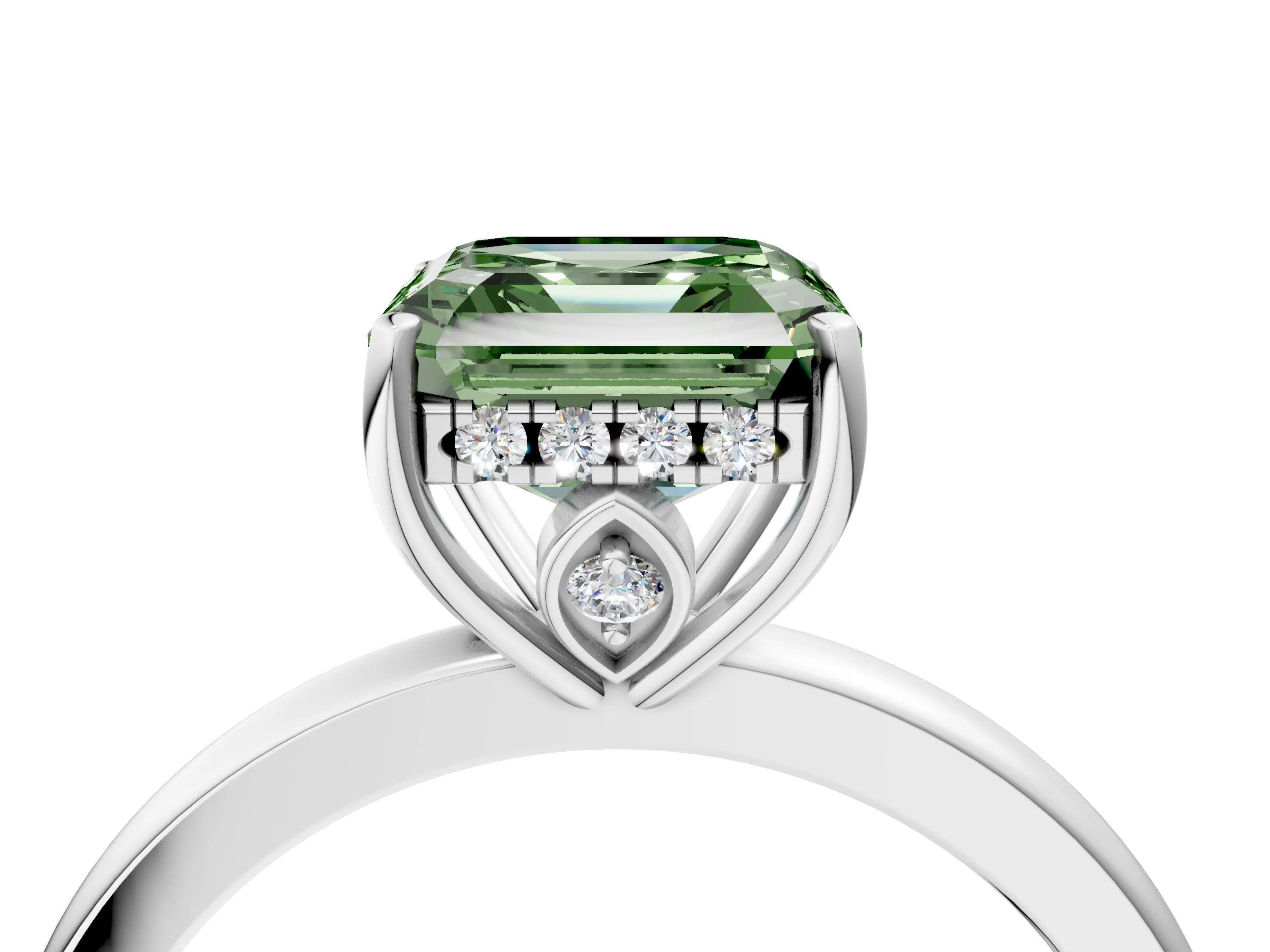 White gold Fancy Green Asscher Cut Solitaire Diamond Ring with Prong Setting and Plain Band_16