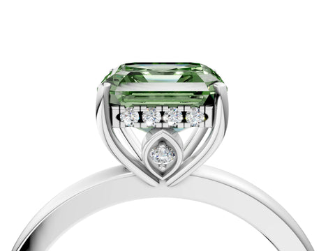 White gold Fancy Green Asscher Cut Solitaire Diamond Ring with Prong Setting and Plain Band_16