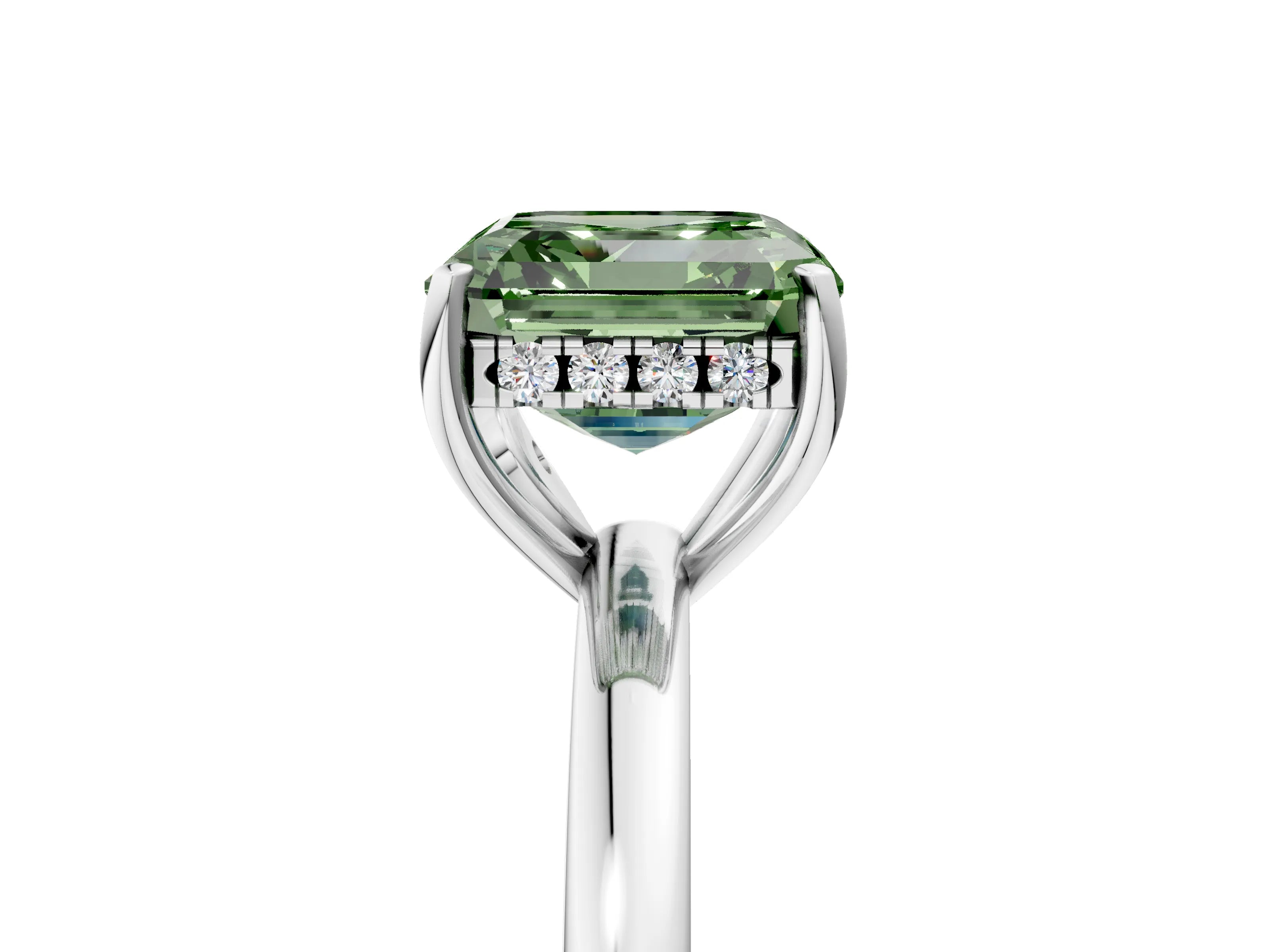 White gold Fancy Green Asscher Cut Solitaire Diamond Ring with Prong Setting and Plain Band_17
