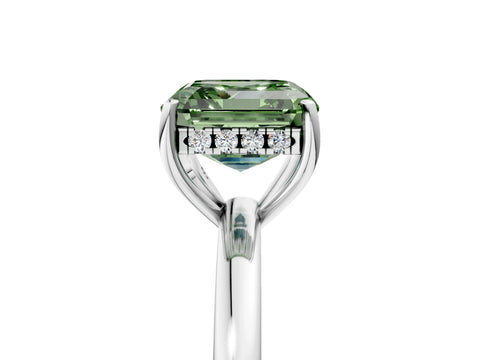 White gold Fancy Green Asscher Cut Solitaire Diamond Ring with Prong Setting and Plain Band_17