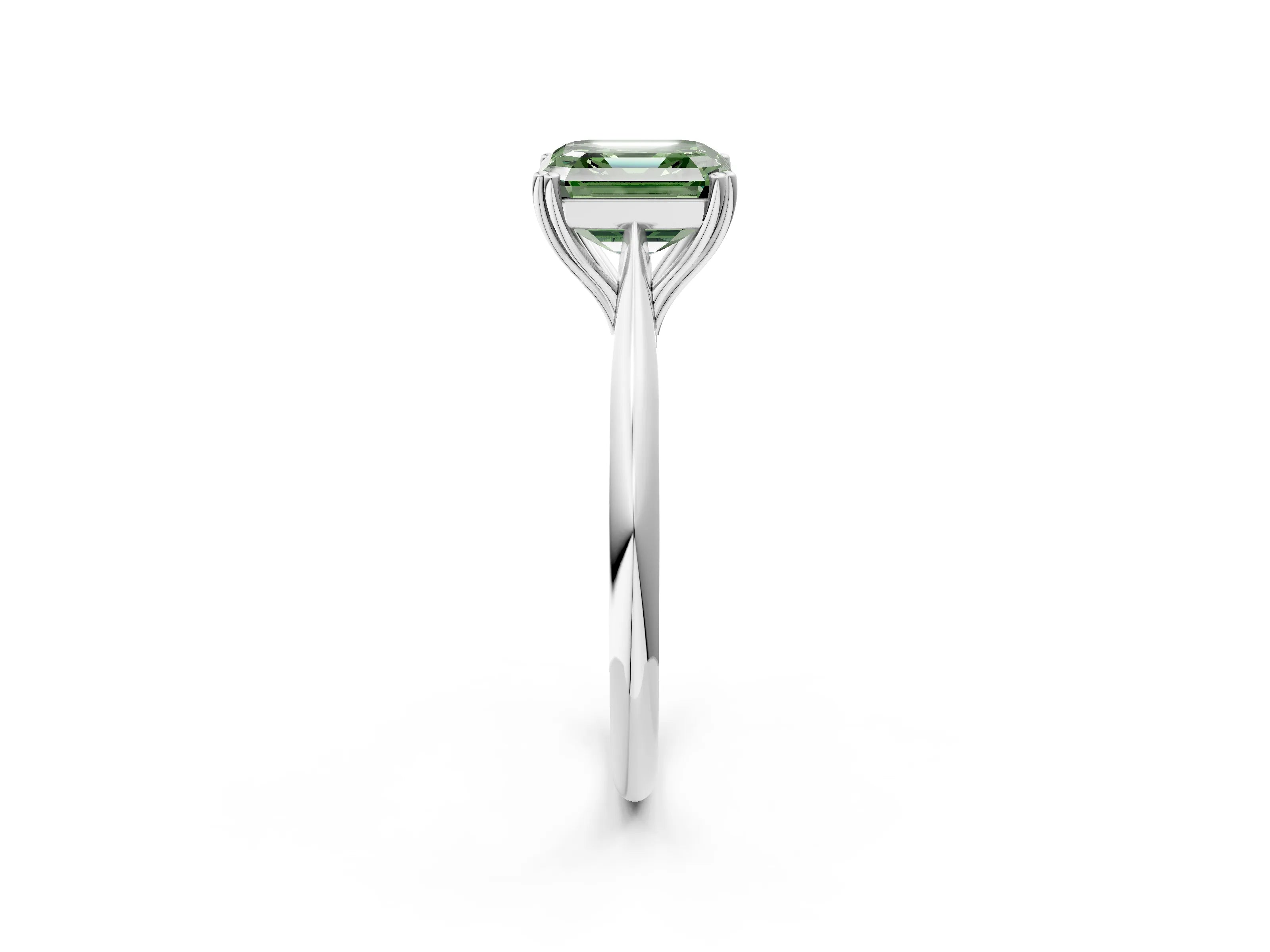 White gold Fancy Green Asscher Cut Solitaire Diamond Ring with Six-Prong Setting and Classic Band_2