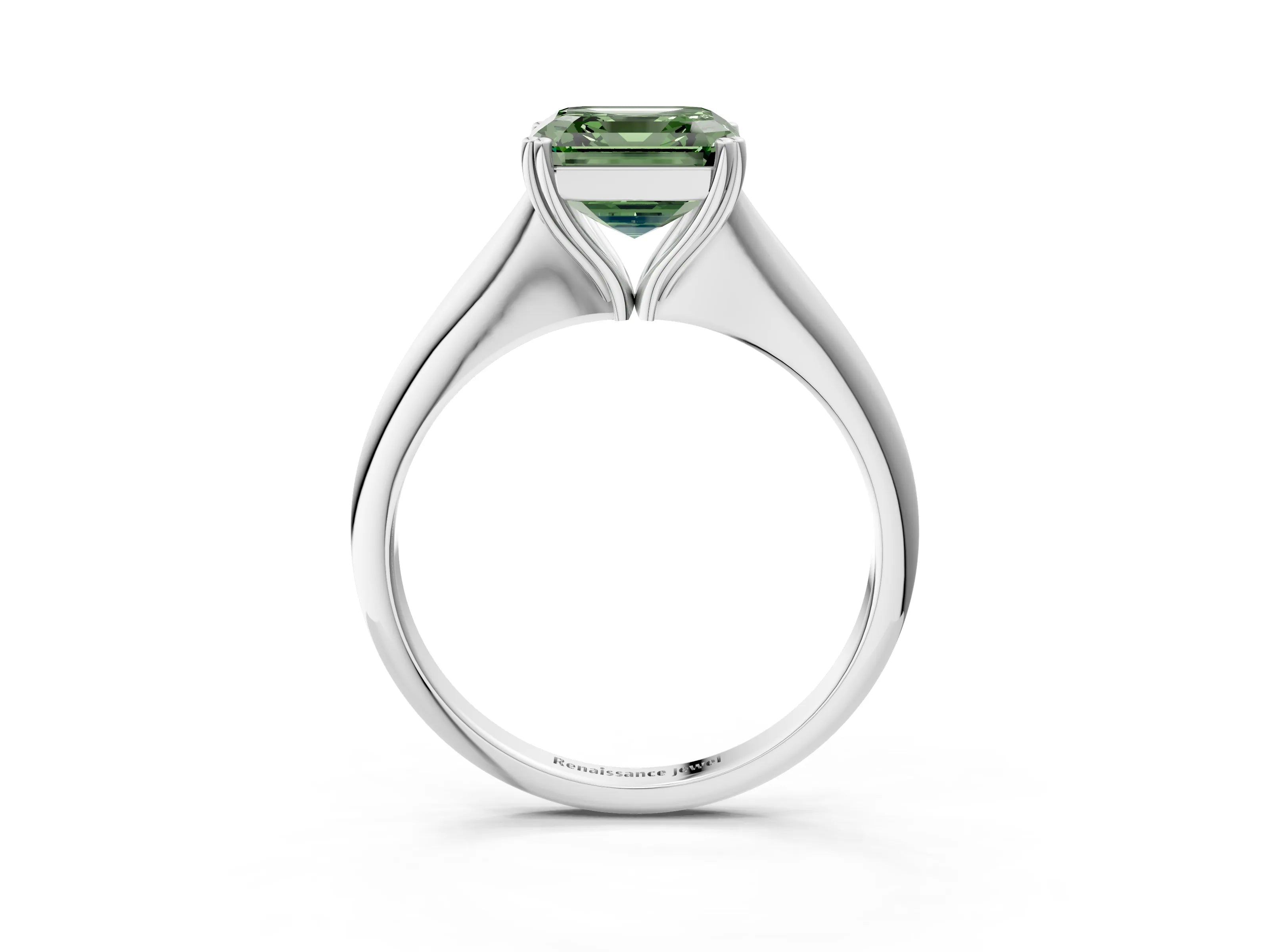 White gold Fancy Green Asscher Cut Solitaire Diamond Ring with Six-Prong Setting and Classic Band_3