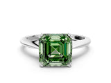 White gold Fancy Green Asscher Cut Solitaire Diamond Ring with Six-Prong Setting and Classic Band