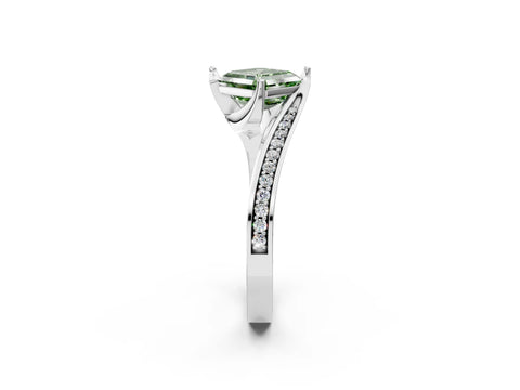 White gold Fancy Green Asscher Cut Solitaire Diamond Twist Band with Pavé Setting and Four-Prong Setting_14