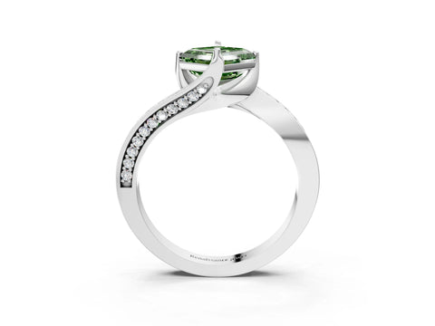 White gold Fancy Green Asscher Cut Solitaire Diamond Twist Band with Pavé Setting and Four-Prong Setting_15