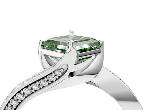 White gold Fancy Green Asscher Cut Solitaire Diamond Twist Band with Pavé Setting and Four-Prong Setting_16
