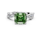 White gold Fancy Green Asscher  Cut Solitaire Diamond Twisted Band with Pave Setting_17