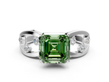 White gold Fancy Green Asscher  Cut Solitaire Diamond with Side Stones on Criss-Cross Band and Four-Prong Setting_16
