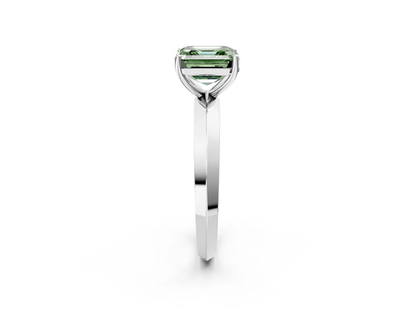 White Gold Asscher Cut Knife-Edge Solitaire Engagement Ring Setting for Fancy Green Center