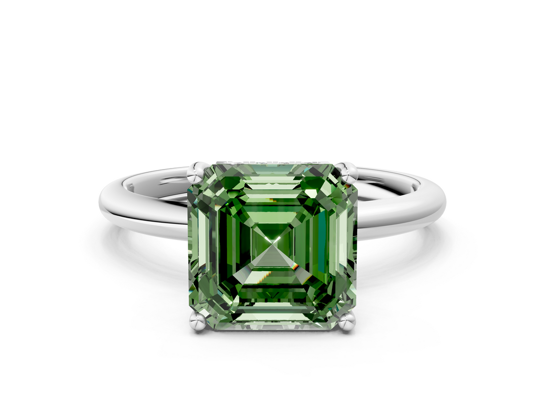 White gold Fancy Green Asscher  Cut Solitaire Engagement Ring with Four-Prong Setting and Classic Band_17