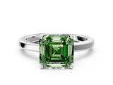 White gold Fancy Green Asscher  Cut Solitaire Engagement Ring with Four-Prong Setting on a Classic Band