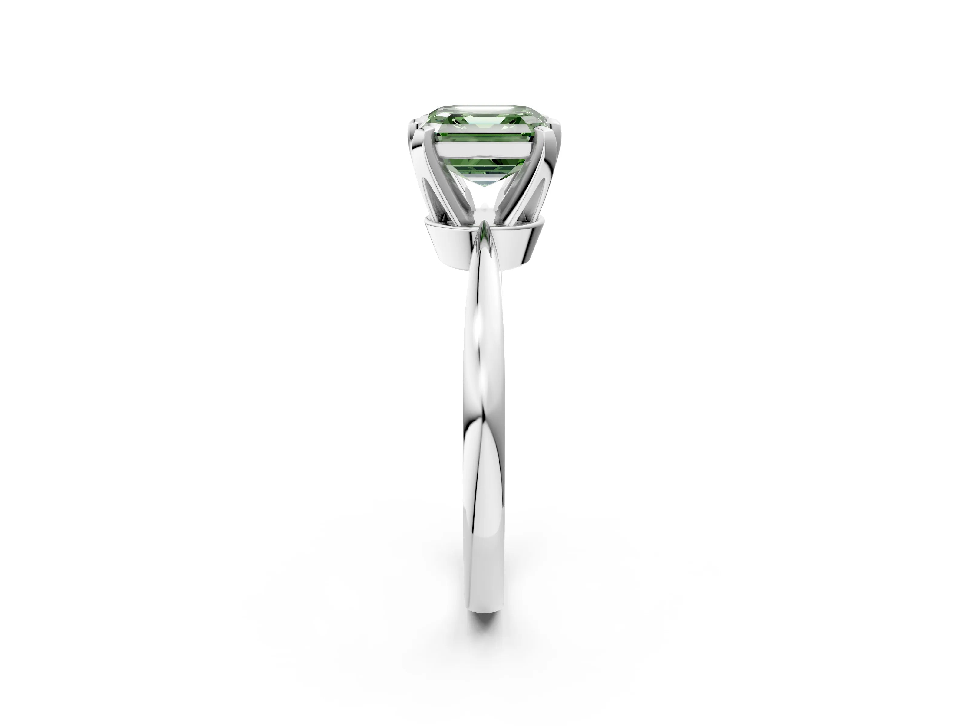 White gold Fancy Green Asscher Cut Solitaire Engagement Ring with Six-Prong Setting and Tapered Band_2