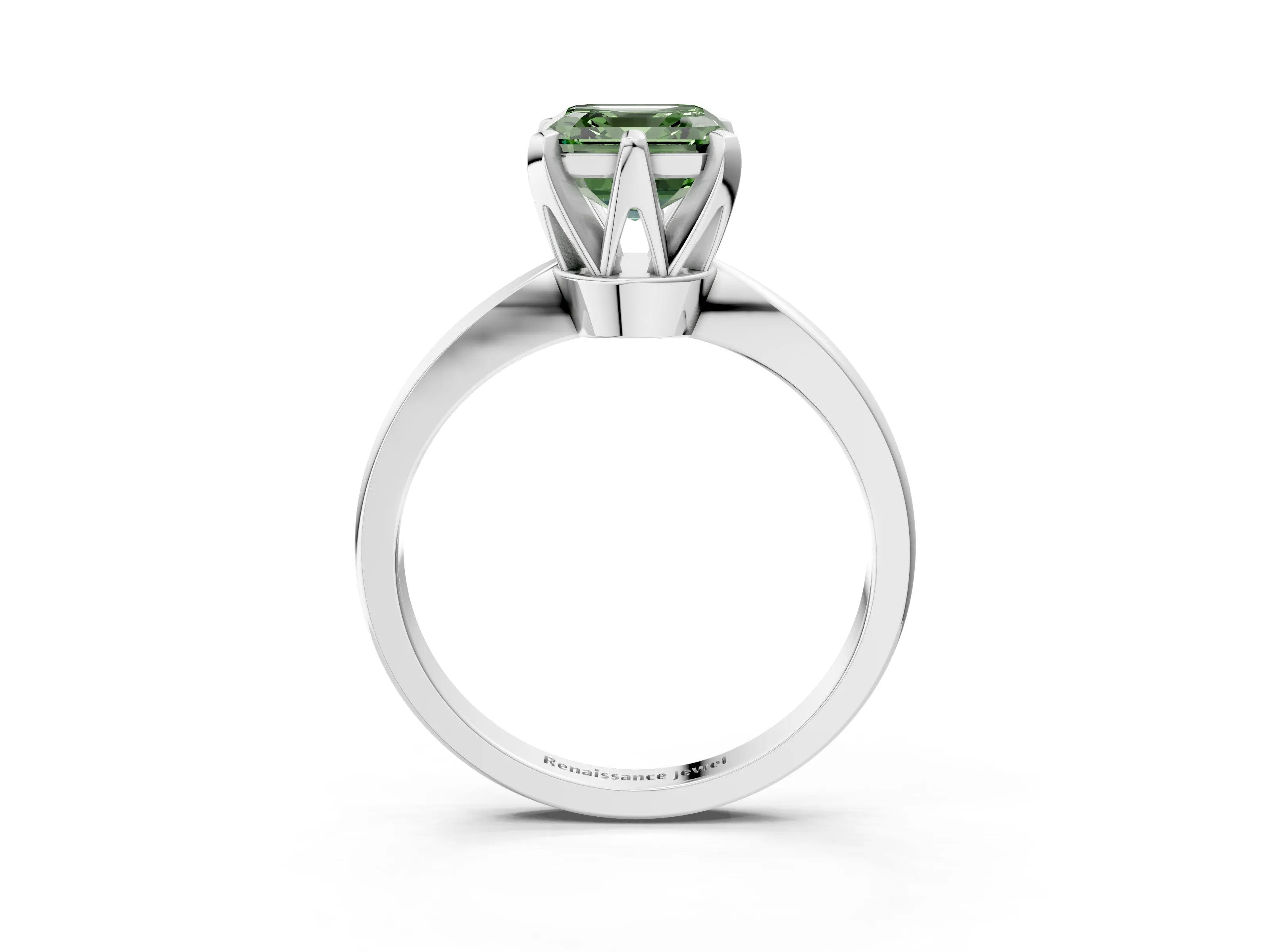 White gold Fancy Green Asscher Cut Solitaire Engagement Ring with Six-Prong Setting and Tapered Band_3