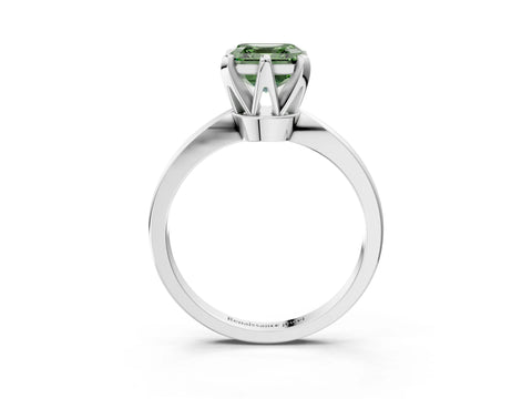 White gold Fancy Green Asscher Cut Solitaire Engagement Ring with Six-Prong Setting and Tapered Band_3