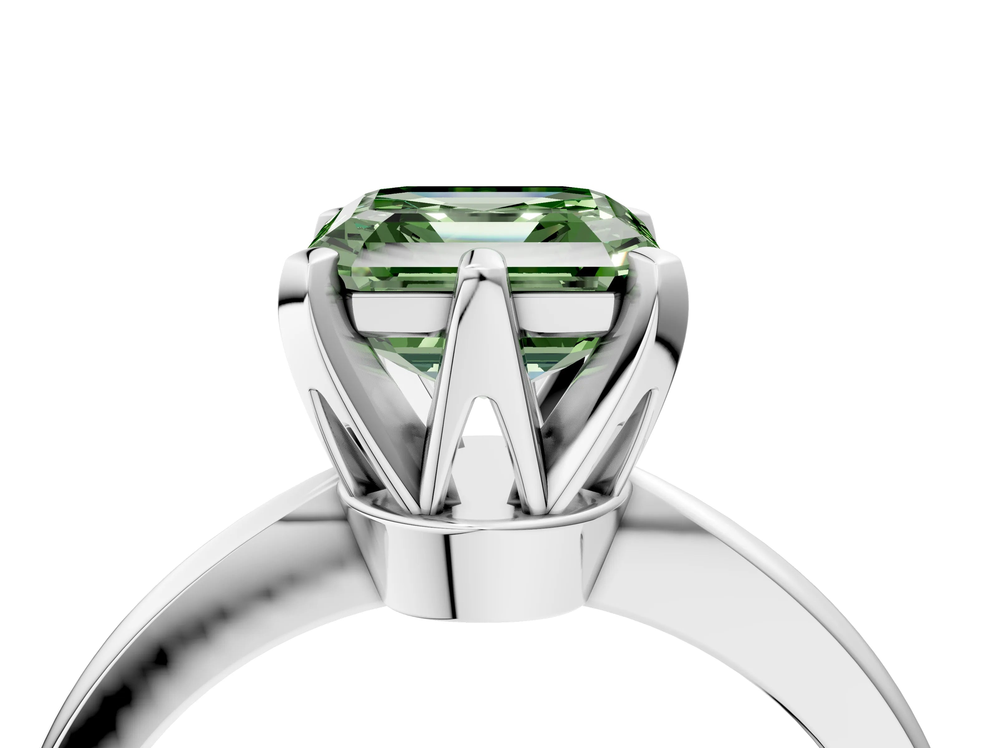 White gold Fancy Green Asscher Cut Solitaire Engagement Ring with Six-Prong Setting and Tapered Band_4
