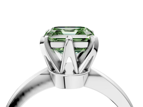White gold Fancy Green Asscher Cut Solitaire Engagement Ring with Six-Prong Setting and Tapered Band_4