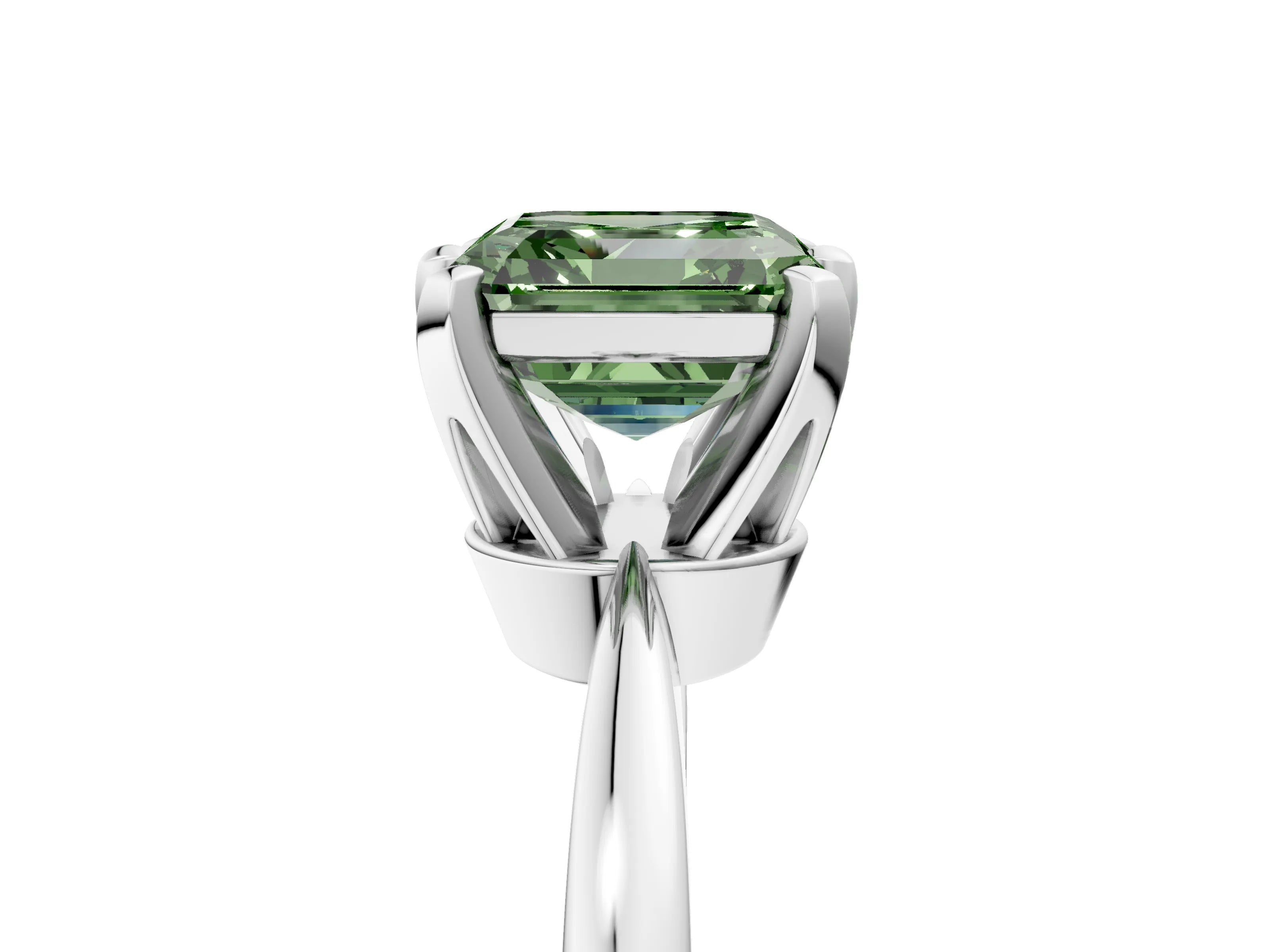 White gold Fancy Green Asscher Cut Solitaire Engagement Ring with Six-Prong Setting and Tapered Band_5