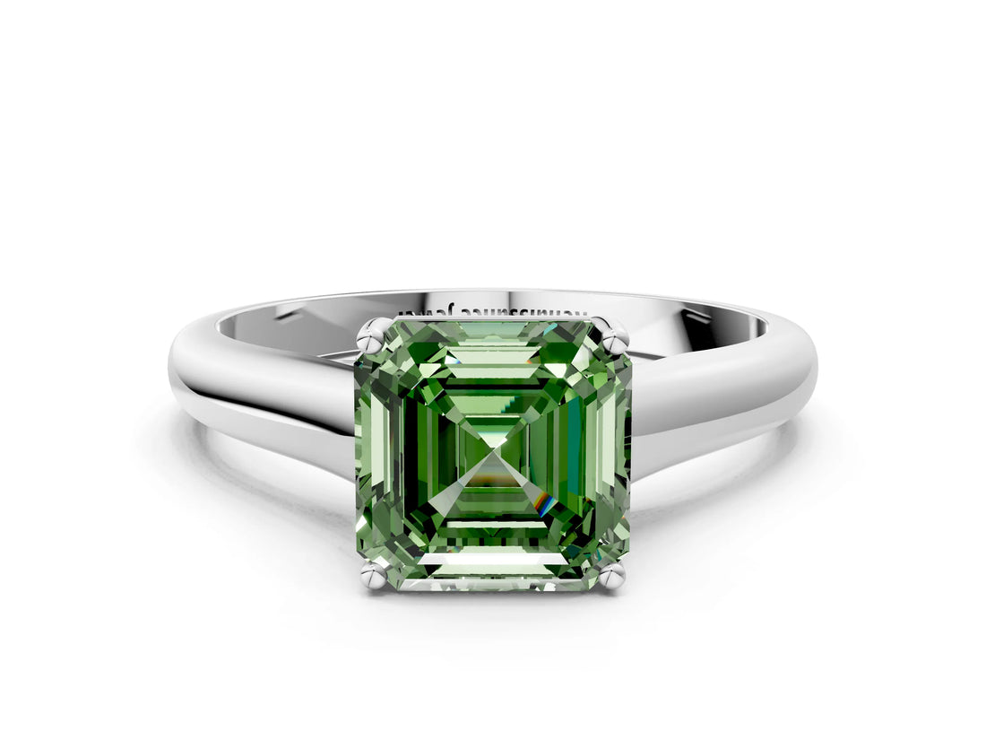 White gold Fancy Green Asscher Cut Solitaire Engagement Ring with Tapered Band and Four-Prong Setting_15