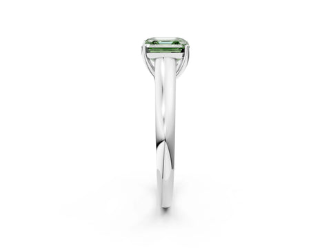 White gold Fancy Green Asscher Cut Solitaire Engagement Ring with Tapered Band and Four-Prong Setting_17