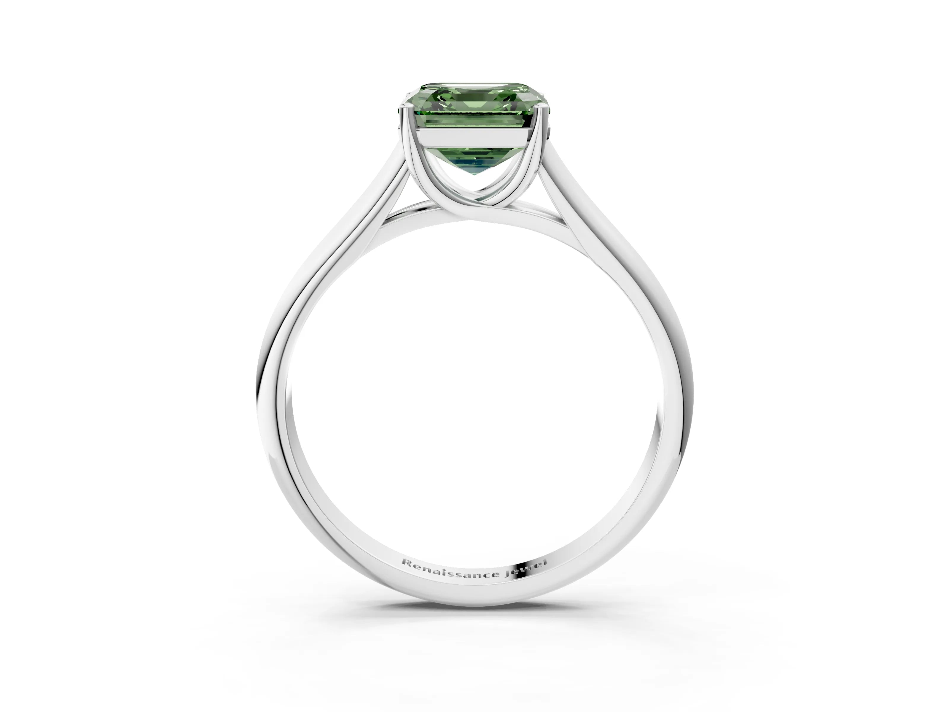 White gold Fancy Green Asscher Cut Solitaire Engagement Ring with Tapered Band and Four-Prong Setting_18