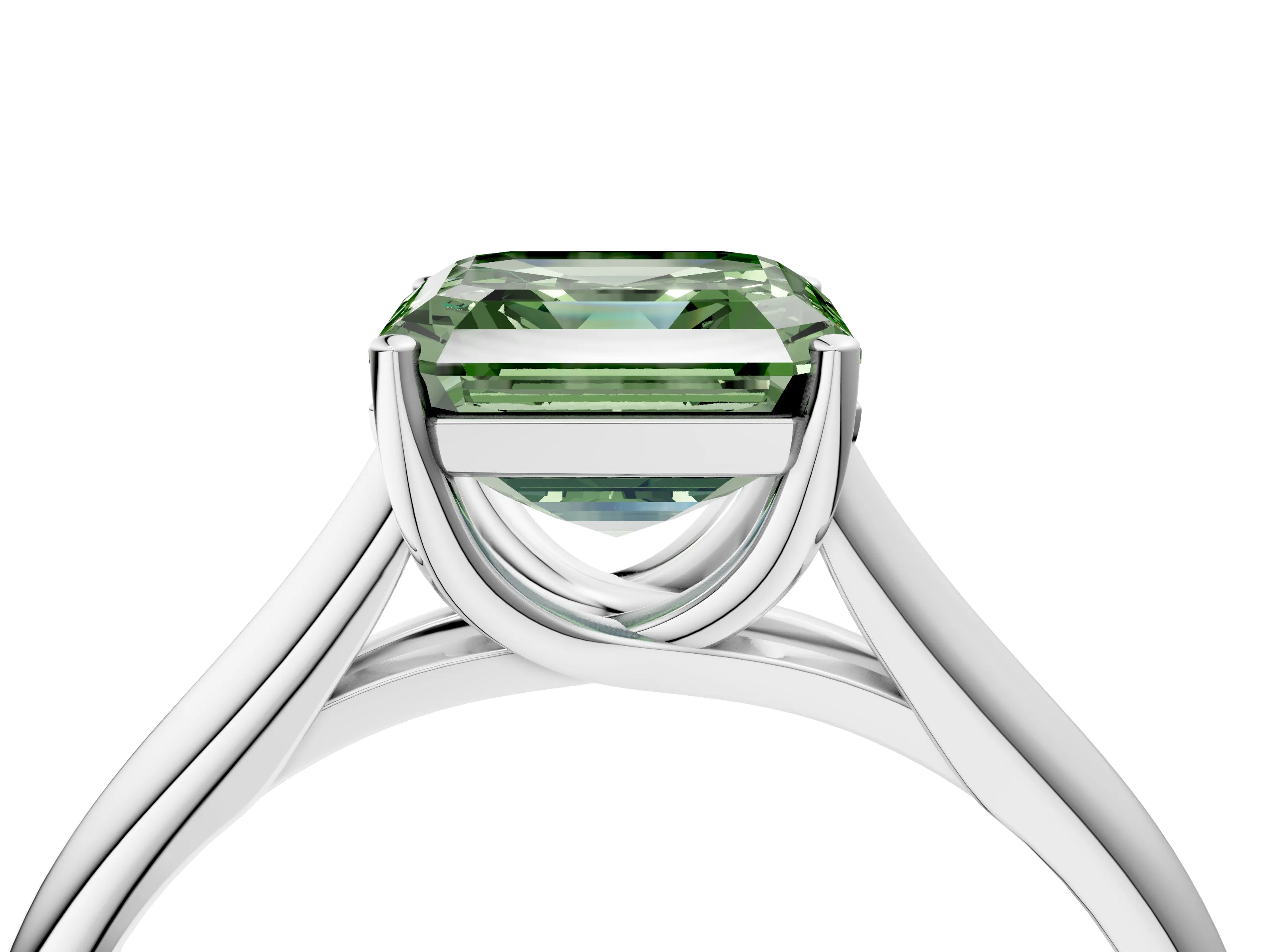 White gold Fancy Green Asscher Cut Solitaire Engagement Ring with Tapered Band and Four-Prong Setting_19