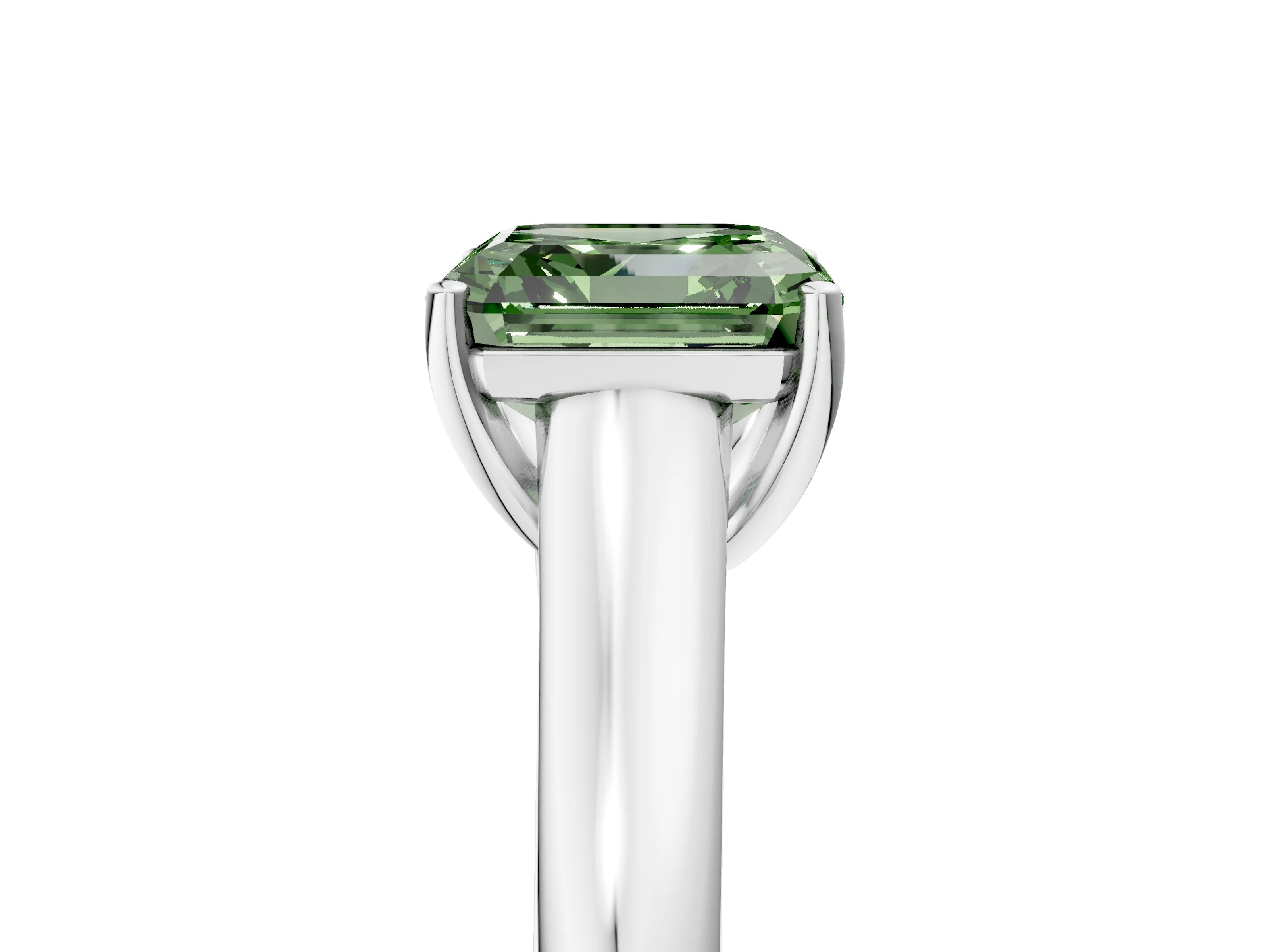 White gold Fancy Green Asscher Cut Solitaire Engagement Ring with Tapered Band and Four-Prong Setting_20