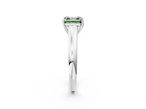 White gold Fancy Green Asscher Cut Solitaire Engagement Ring with Tapered Band and Four-Prong Setting_5
