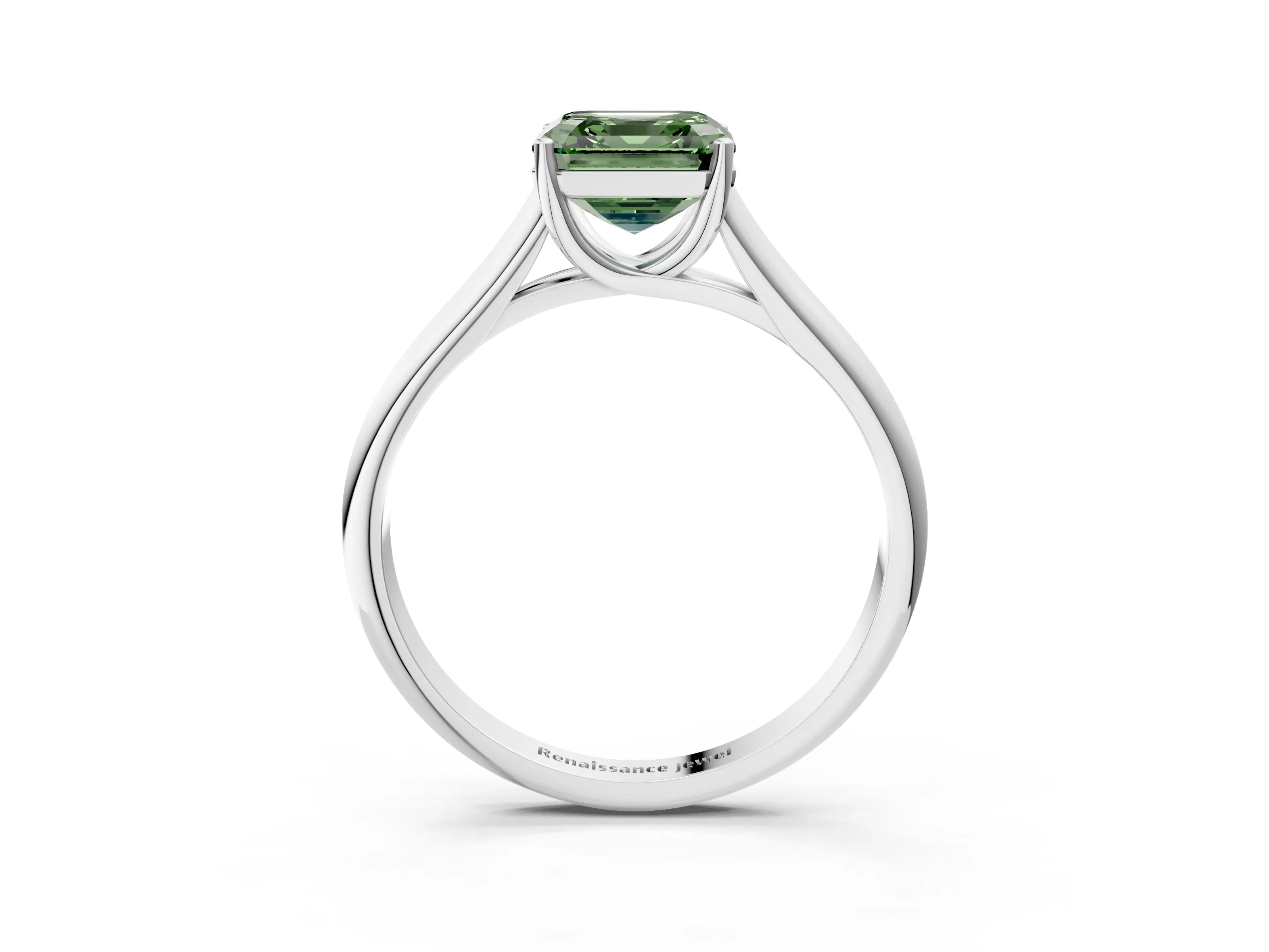 White gold Fancy Green Asscher Cut Solitaire Engagement Ring with Tapered Band and Four-Prong Setting_6
