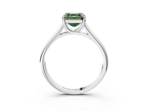 White gold Fancy Green Asscher Cut Solitaire Engagement Ring with Tapered Band and Four-Prong Setting_6