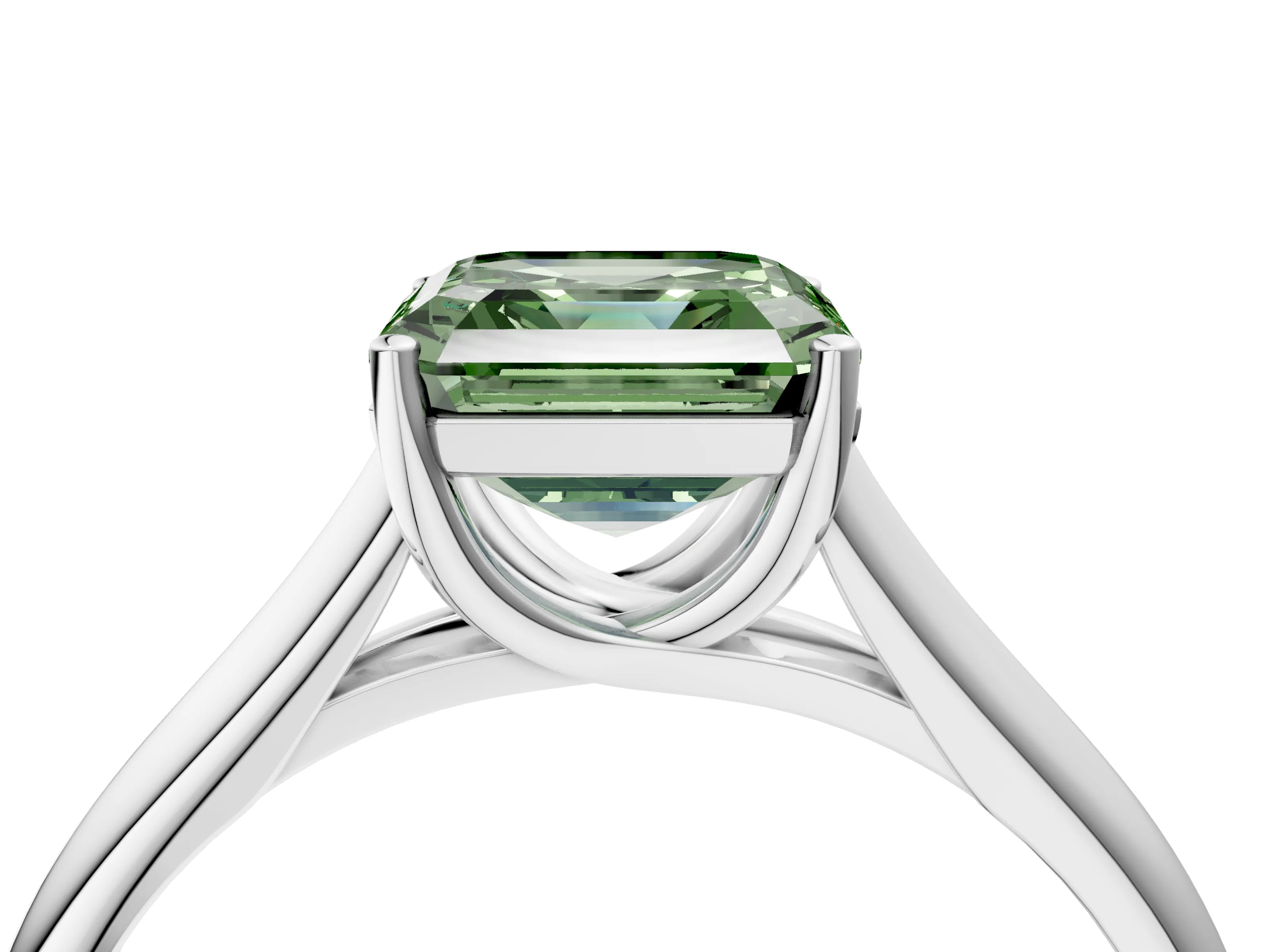 White gold Fancy Green Asscher Cut Solitaire Engagement Ring with Tapered Band and Four-Prong Setting_7