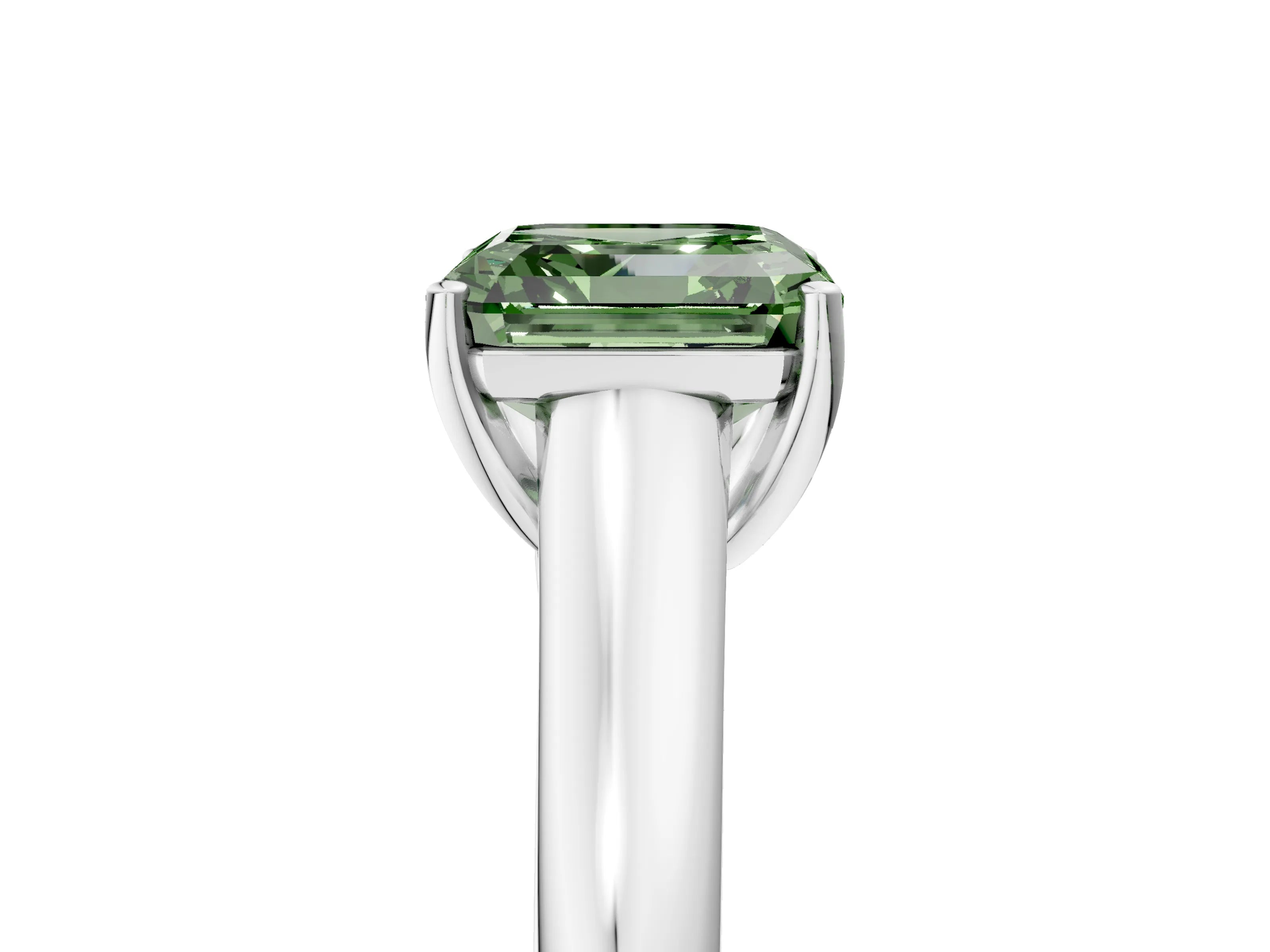White gold Fancy Green Asscher Cut Solitaire Engagement Ring with Tapered Band and Four-Prong Setting_8