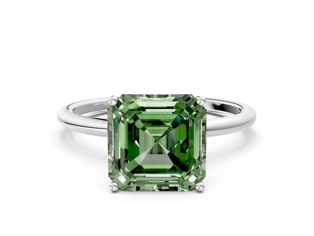 White gold Fancy Green Asscher  Cut Solitaire Engagement Ring with Thin Band and Four-Prong Setting_20