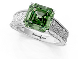 White gold Fancy Green Asscher  Cut Solitaire Engraved Band with Four-Prong Setting_1