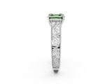 White gold Fancy Green Asscher  Cut Solitaire Engraved Band with Four-Prong Setting_2